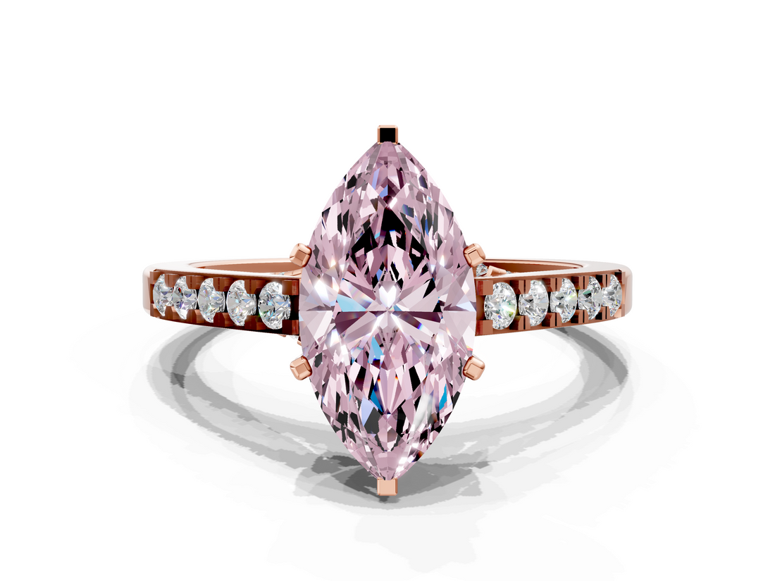Rose gold Fancy Pink Marquise  Solitaire Diamond Ring with Pavé Band and Four-Prong Setting_77