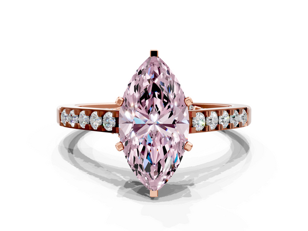 Rose Gold Marquise Pave Engagement Ring Setting for Fancy Pink Center with Crossover Gallery