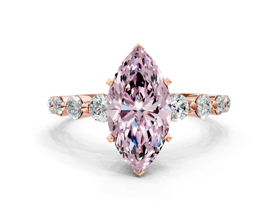Rose gold Fancy Pink Marquise  Solitaire Diamond Ring with Pave Band and Four-Prong Setting_255