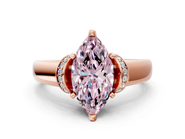 Rose gold Fancy Pink Marquise  Solitaire Diamond Ring with Pave Band and Six-Prong Setting