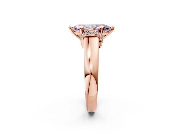 Rose gold Fancy Pink Marquise  Solitaire Diamond Ring with Pave Band and Six-Prong Setting