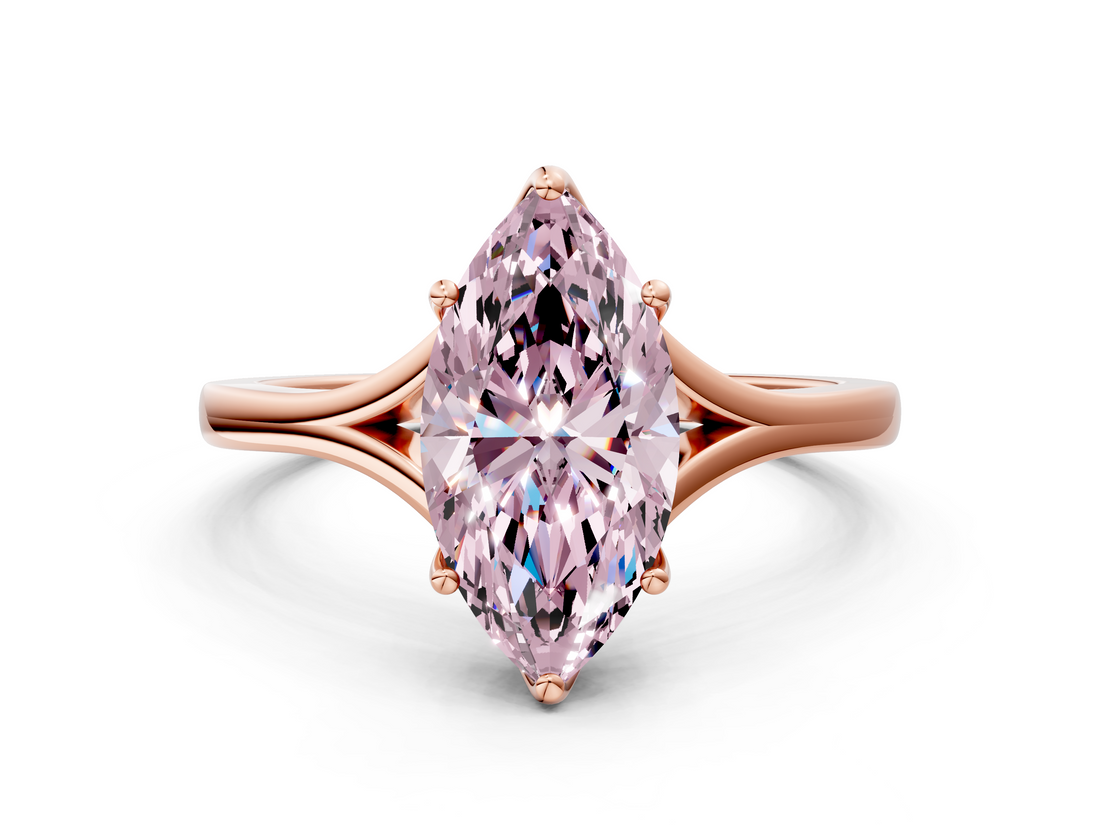 Rose gold Fancy Pink Marquise  Solitaire Diamond Ring with Six-Prong Setting and Tapered Band_16