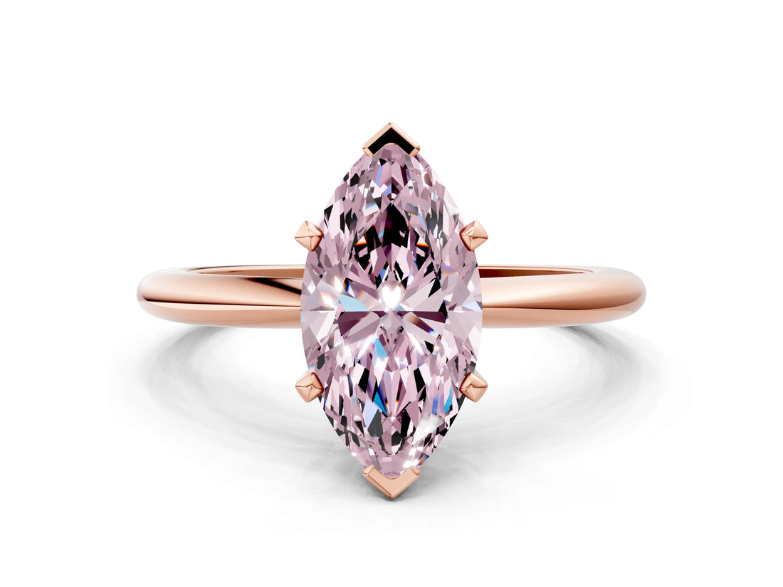 Rose gold Fancy Pink Marquise  Solitaire Diamond Ring with Six-Prong Setting on a Classic Band