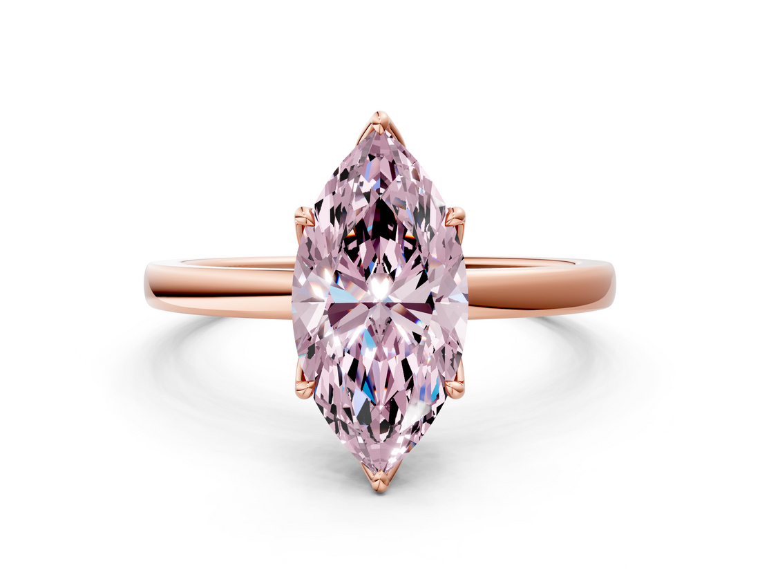 Rose gold Fancy Pink Marquise  Solitaire Diamond Ring with Thin Band and Four-Prong Setting_3