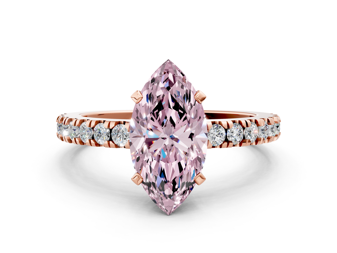 Rose gold Fancy Pink Marquise  Solitaire Diamond with Pavé Band and Four-Prong Setting_45