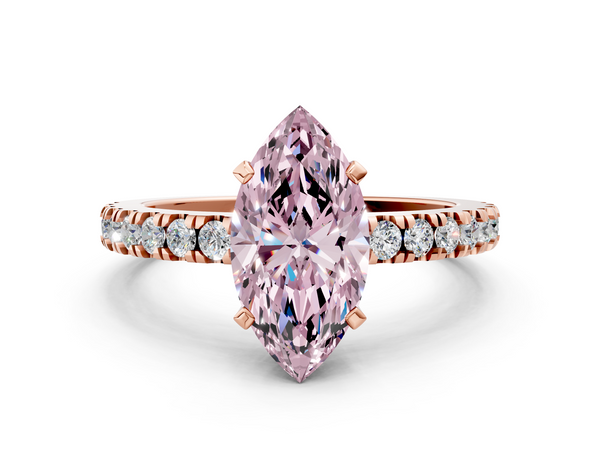 Rose Gold Marquise Pave Solitaire Engagement Ring Setting for Fancy Pink Center