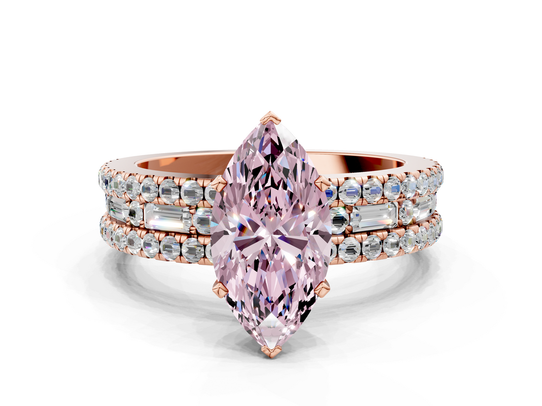 Rose gold Fancy Pink Marquise  Solitaire Diamond with Pave and Channel Set Band_77