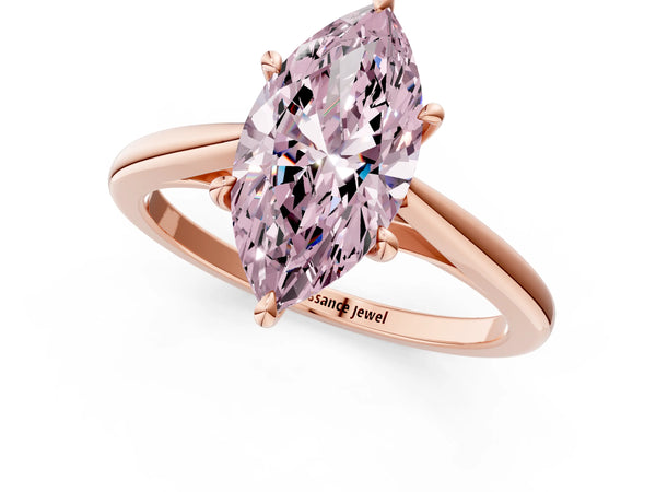 Rose gold Fancy Pink Marquise  Solitaire Engagement Ring with Four-Prong Setting and Classic Band