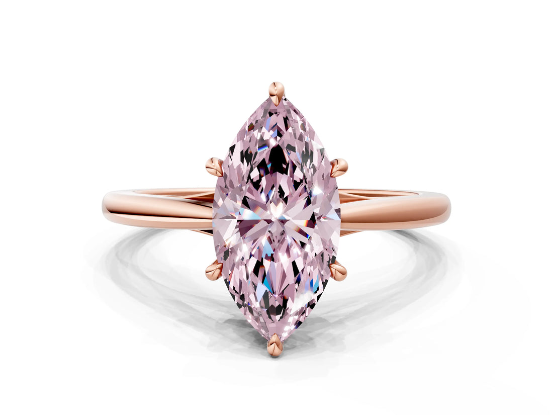 Rose gold Fancy Pink Marquise  Solitaire Engagement Ring with Four-Prong Setting and Classic Band