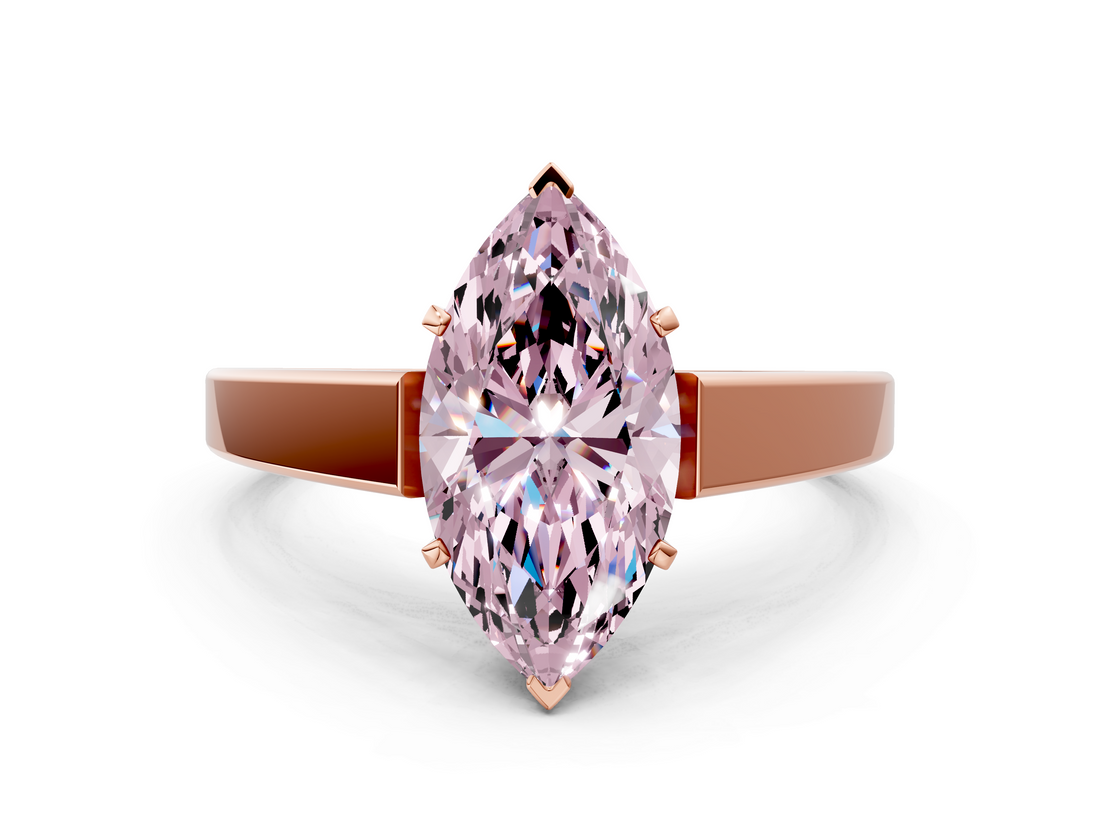 Rose gold Fancy Pink Marquise  Solitaire Engagement Ring with Four-Prong Setting and Tapered Band_3