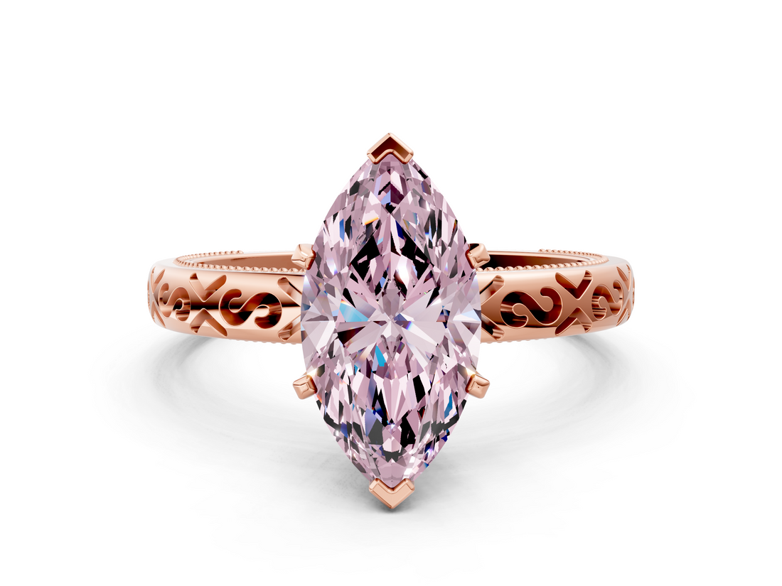 Rose gold Fancy Pink Marquise  Solitaire Engagement Ring with Scrollwork Band and Four-Prong Setting_116