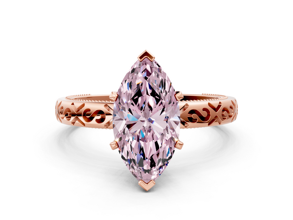Rose gold Fancy Pink Marquise  Solitaire Engagement Ring with Scrollwork Band and Four-Prong Setting
