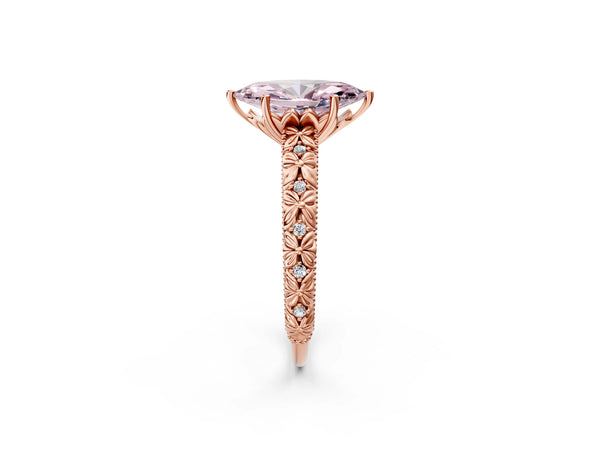 Rose gold Fancy Pink Marquise  Solitaire Floral Milgrain Engagement Ring