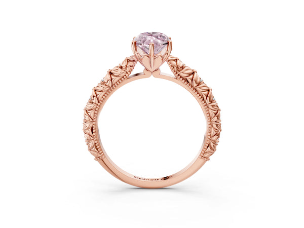 Rose gold Fancy Pink Marquise  Solitaire Floral Milgrain Engagement Ring