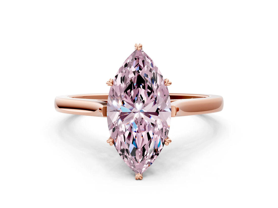 Rose gold Fancy Pink Marquise  Solitaire Heart Prong Engagement Ring with Tapered Band_56