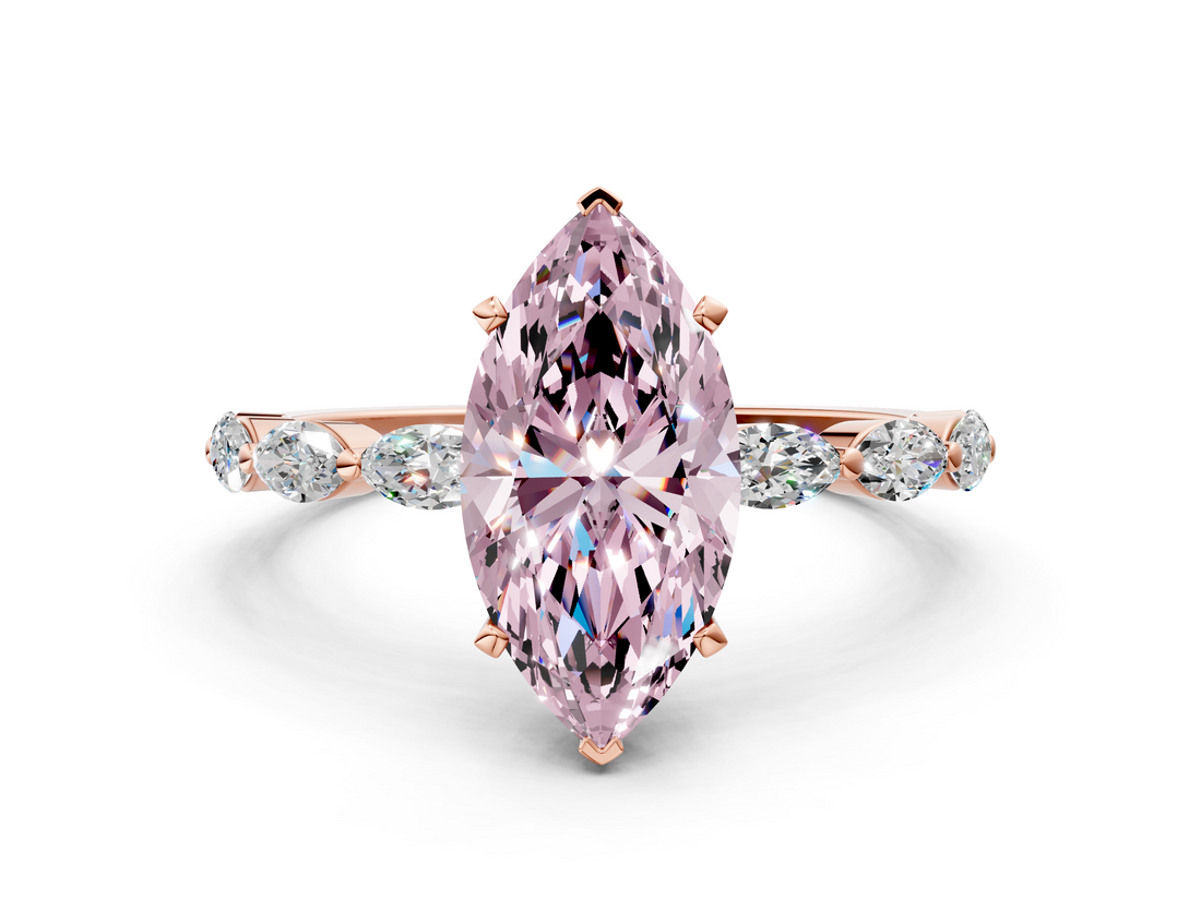 Rose gold Fancy Pink Marquise  Solitaire Marquise Side Stone Prong Setting Ring_44