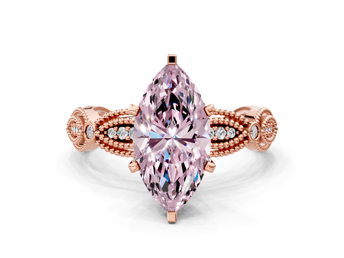 Rose gold Fancy Pink Marquise  Solitaire Milgrain Diamond Engagement Ring with Bezel and Marquise Band_129