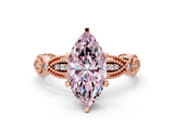 Rose gold Fancy Pink Marquise  Solitaire Milgrain Diamond Engagement Ring with Bezel and Marquise Band_129