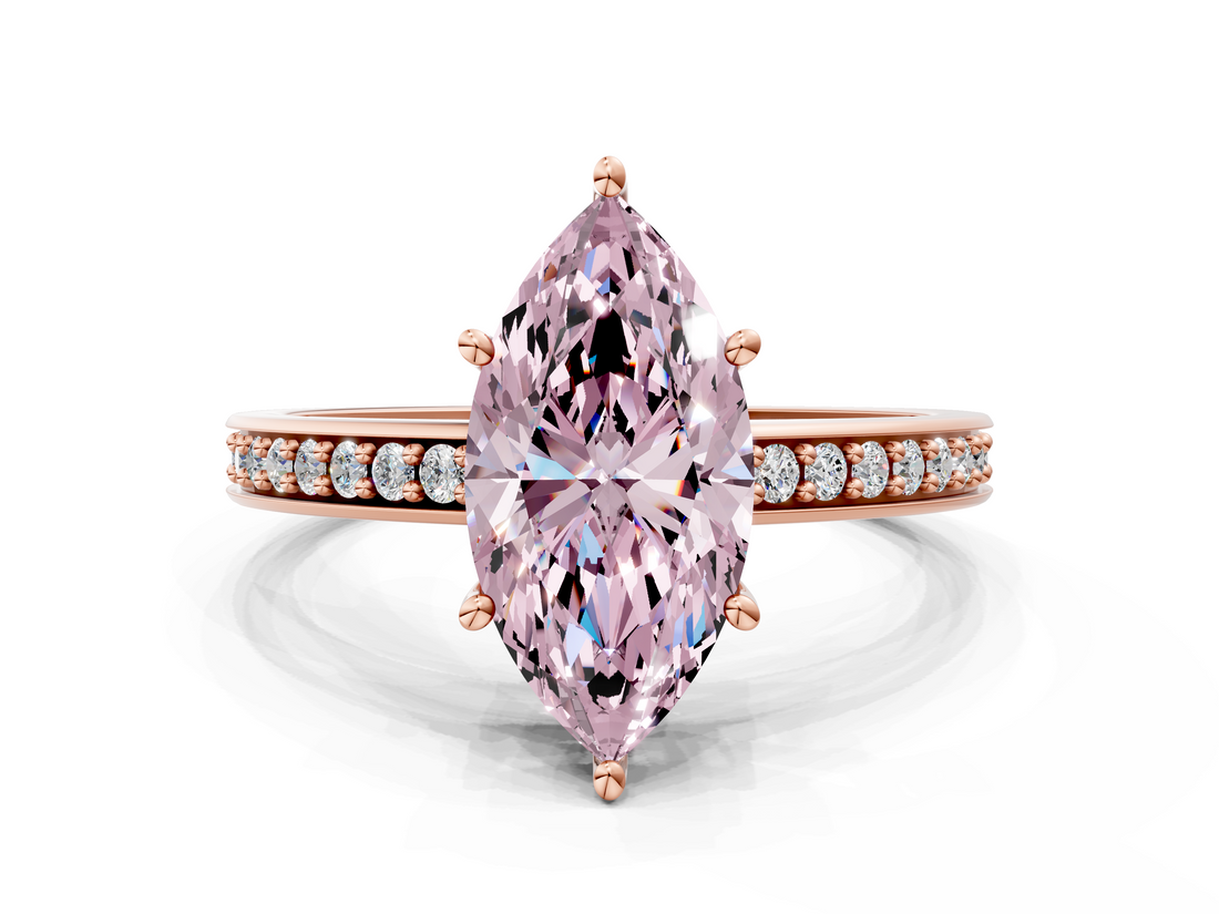 Rose gold Fancy Pink Marquise  Solitaire Pavé Band Prong Setting Ring_20