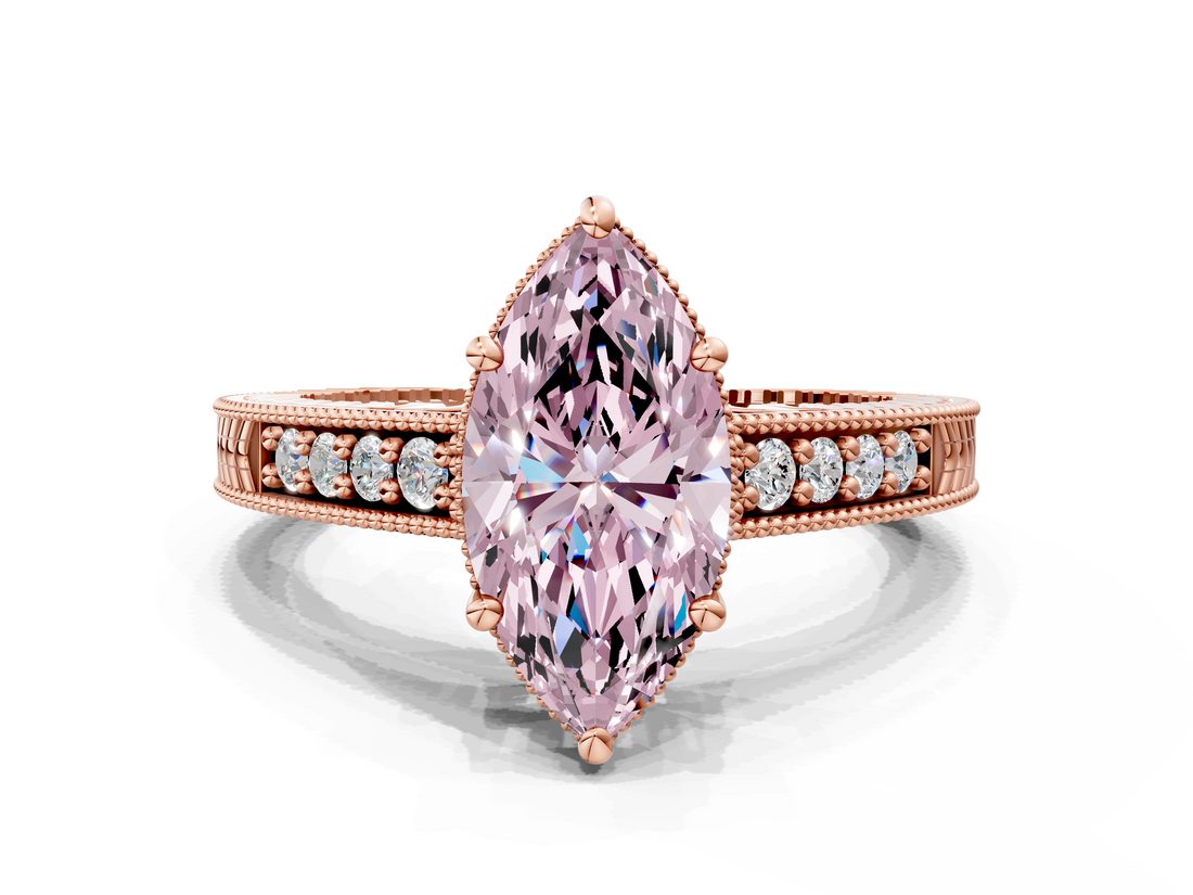 Rose gold Fancy Pink Marquise  Solitaire Pavé Diamond Milgrain Engagement Ring with Four-Prong Setting_3
