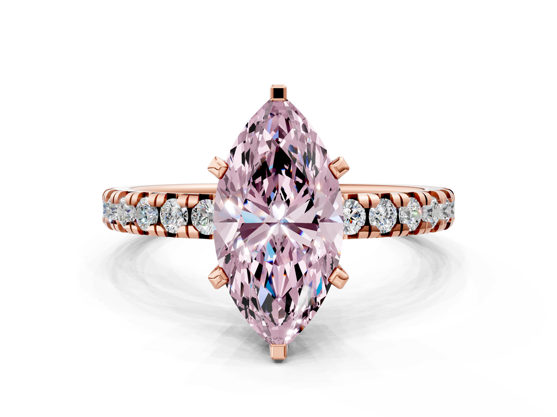 Rose gold Fancy Pink Marquise  Solitaire Pave Diamond Engagement Ring with Four-Prong Setting_359