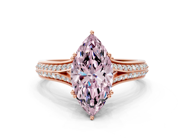Rose gold Fancy Pink Marquise Cut Diamond Split Shank Engagement Ring with Pavé Band