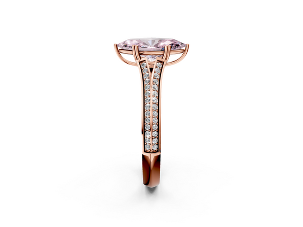 Rose gold Fancy Pink Marquise Cut Diamond Split Shank Engagement Ring with Pavé Band