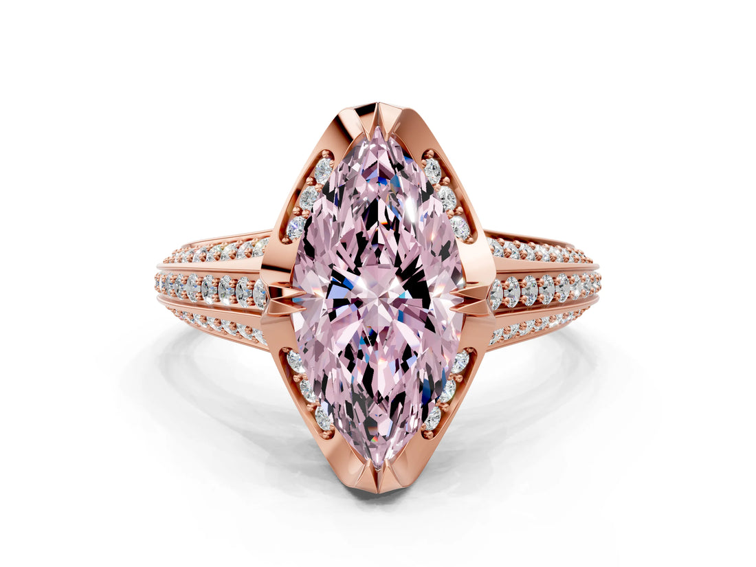 Rose gold Fancy Pink Marquise  Solitaire Pave Split Shank Ring with Four-Prong Setting_81