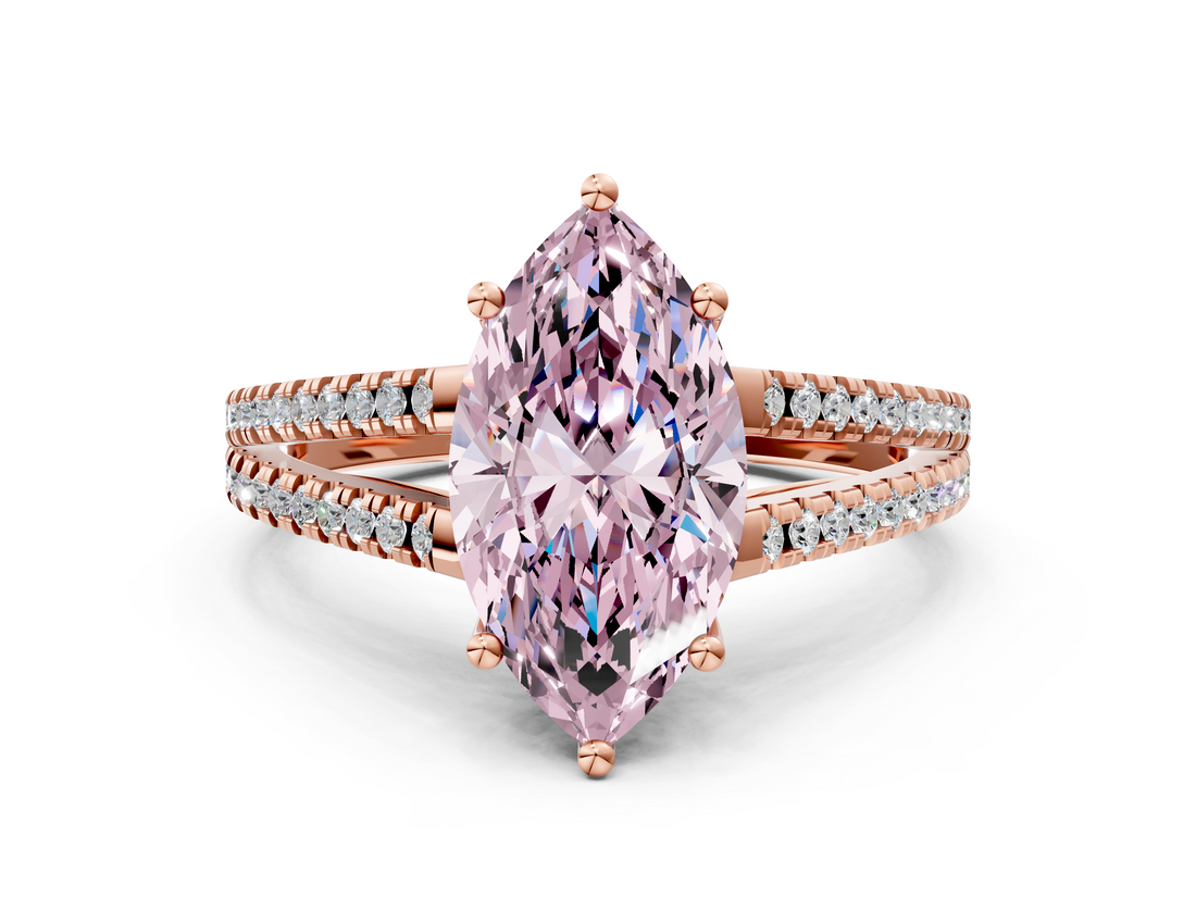 Rose gold Fancy Pink Marquise  Solitaire Split Shank Pavé Diamond Engagement Ring_361