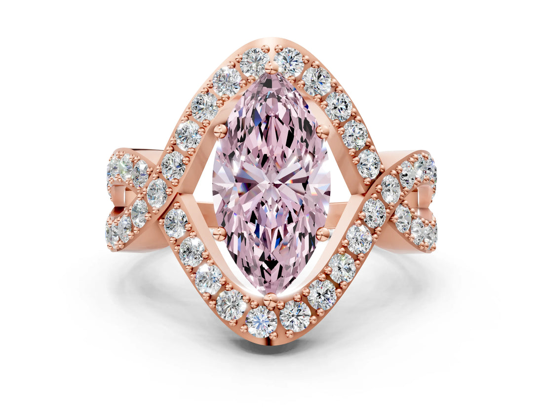 Rose gold Fancy Pink Marquise  Solitaire Twist Band Pavé Diamond Engagement Ring_32