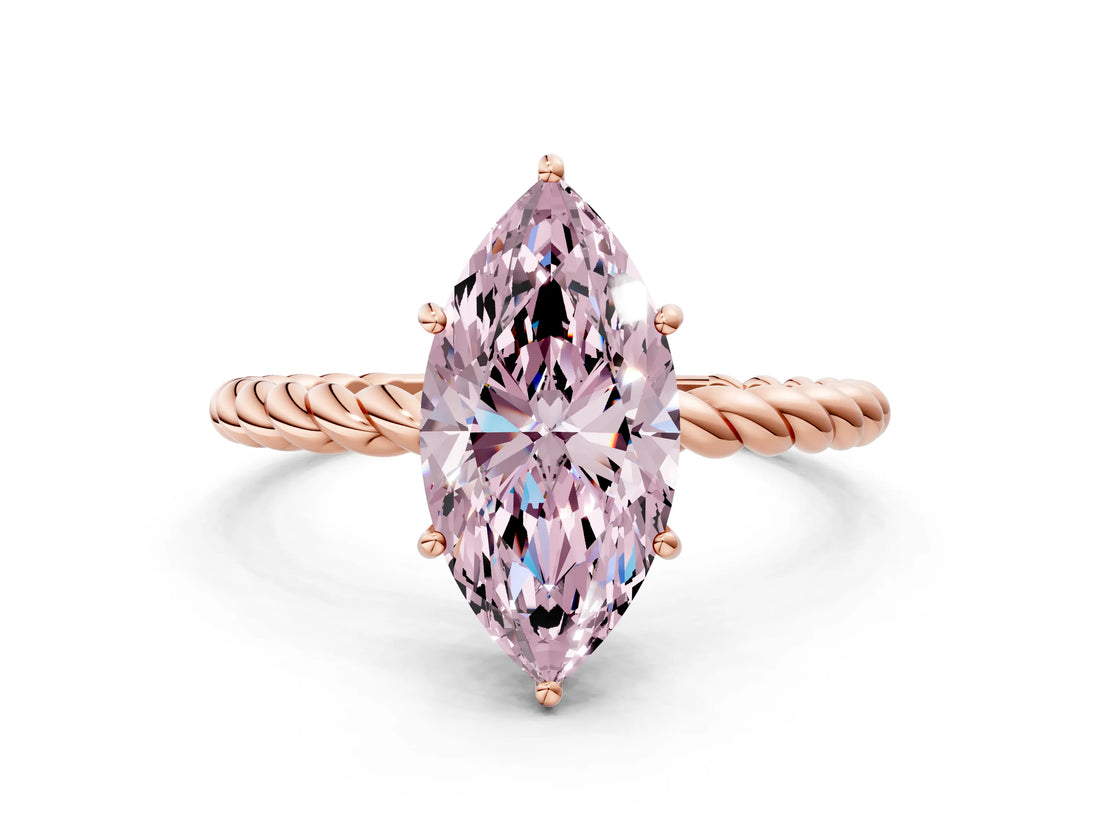 Rose gold Fancy Pink Marquise  Solitaire Twist Band Ring with Four-Prong Setting_68