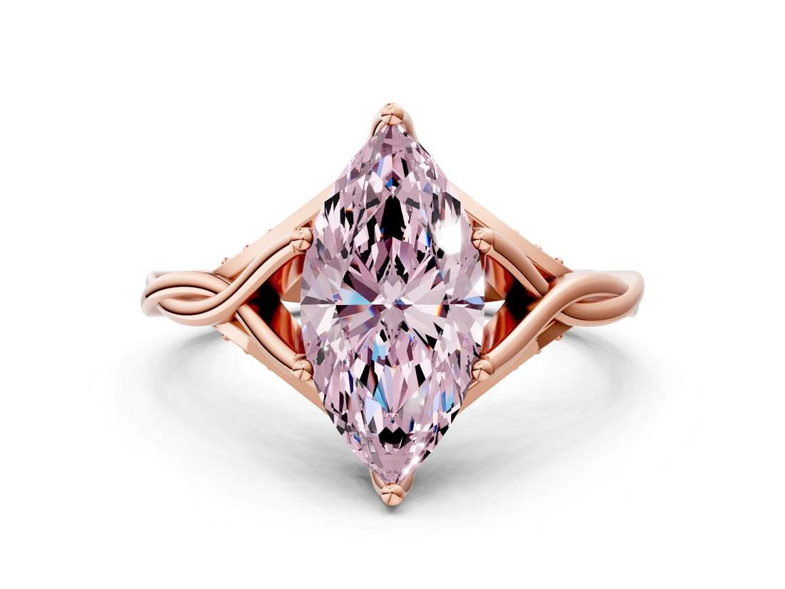 Rose gold Fancy Pink Marquise  Solitaire Twist Band Six-Prong Setting