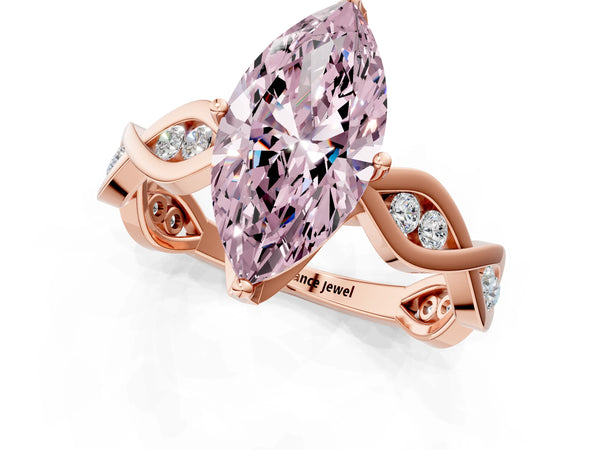 Rose gold Fancy Pink Marquise  Solitaire Twist Band with Leaf Prong Setting