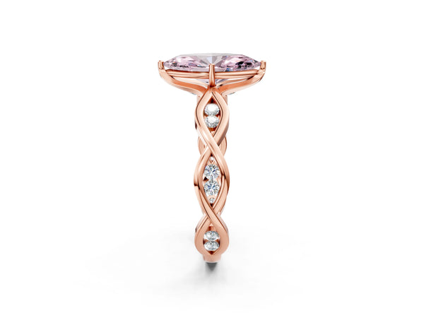 Rose gold Fancy Pink Marquise  Solitaire Twist Band with Leaf Prong Setting