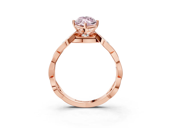 Rose gold Fancy Pink Marquise  Solitaire Twist Band with Leaf Prong Setting