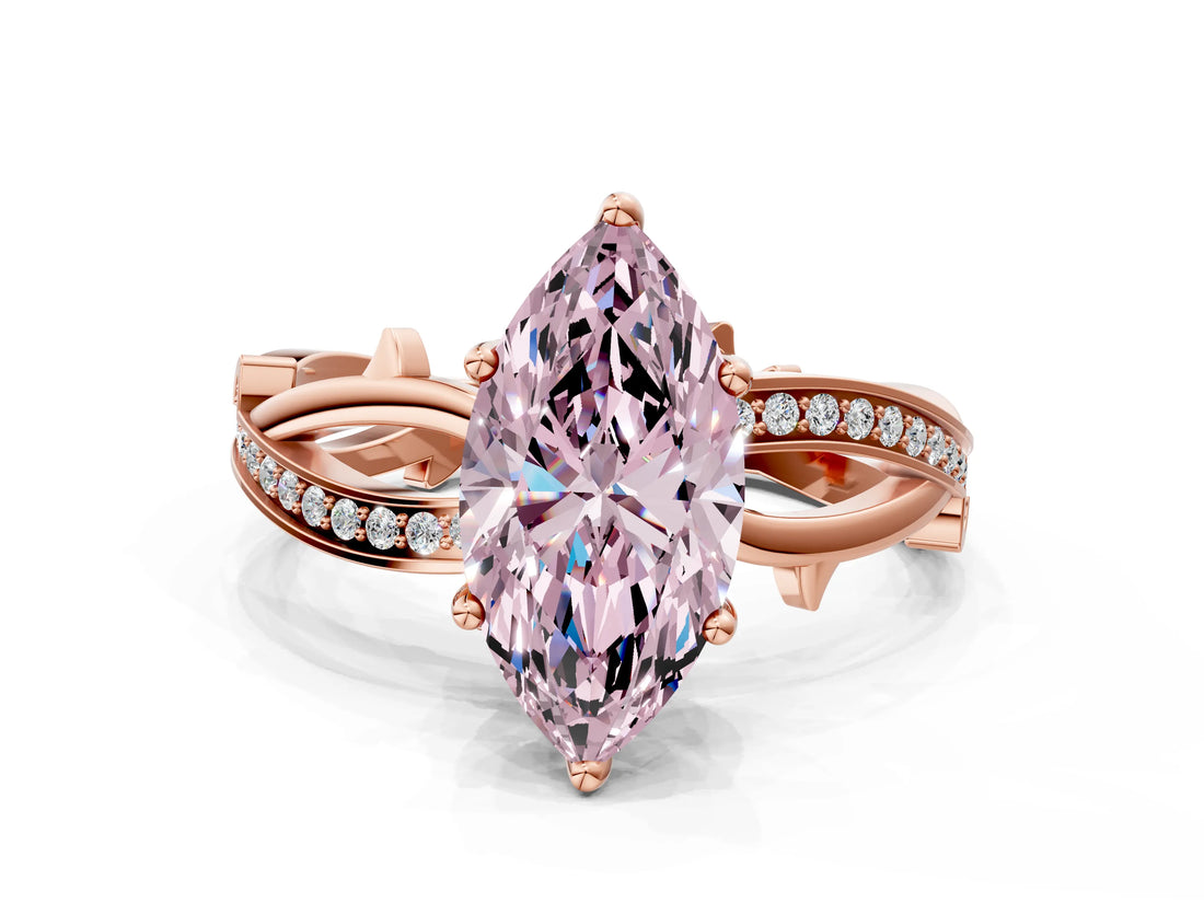 Rose gold Fancy Pink Marquise  Solitaire Twist Band with Pavé Accents and Four-Prong Setting_32