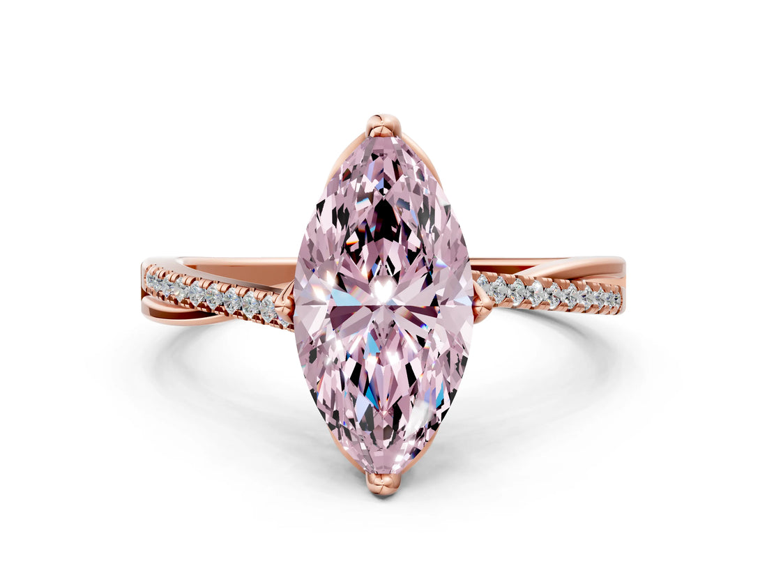 Rose gold Fancy Pink Marquise  Solitaire Twist Band with Pavé Diamonds and Four-Prong Setting_53