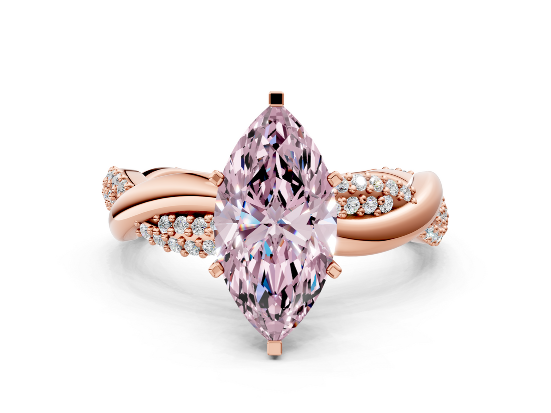 Rose gold Fancy Pink Marquise  Solitaire Twist Band with Pave Prong Setting_28