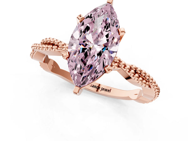 Rose gold Fancy Pink Marquise  Solitaire Twisted Band with Bead Prong Setting