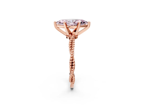 Rose gold Fancy Pink Marquise  Solitaire Twisted Band with Bead Prong Setting