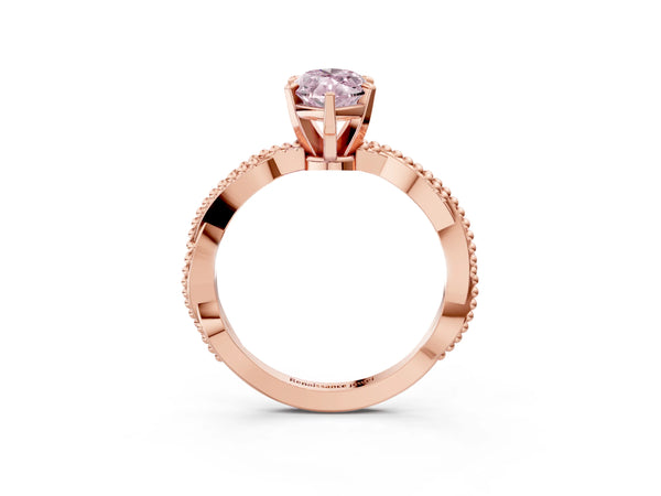 Rose gold Fancy Pink Marquise  Solitaire Twisted Band with Bead Prong Setting