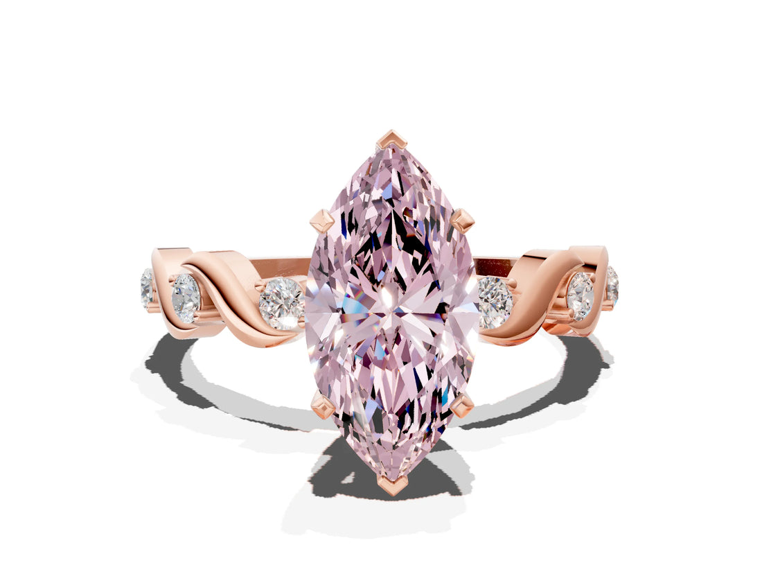 Rose gold Fancy Pink Marquise  Solitaire Twisted Band with Prong Setting 1