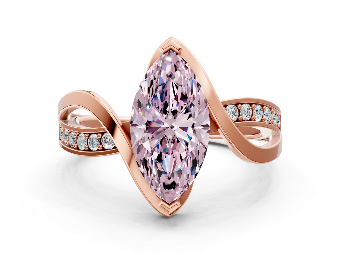 Rose gold Fancy Pink Marquise  Solitaire Twisted Band with Prong Setting_3