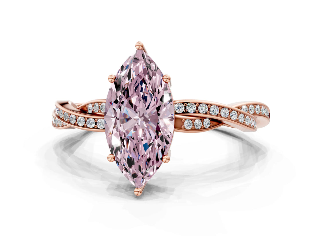 Rose gold Fancy Pink Marquise  Solitaire Twisted Pave Diamond Ring with Four-Prong Setting_115