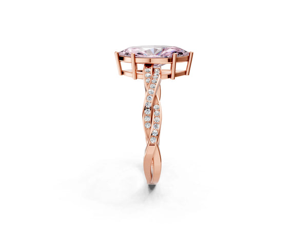 Rose gold Fancy Pink Marquise  Solitaire Twisted Pave Diamond Ring with Four-Prong Setting
