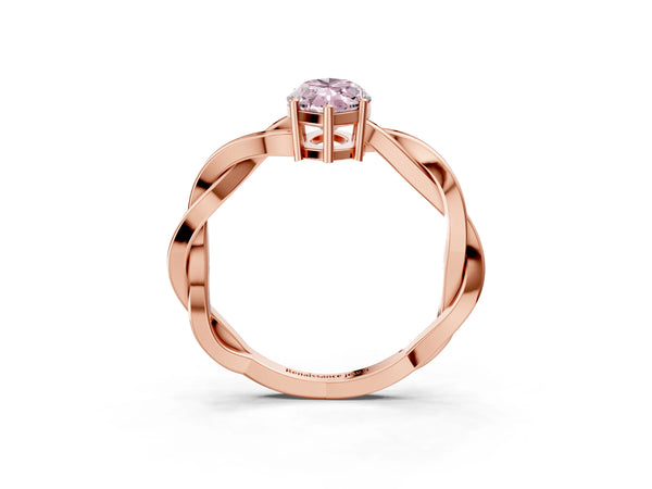 Rose gold Fancy Pink Marquise  Solitaire Twisted Pave Diamond Ring with Four-Prong Setting