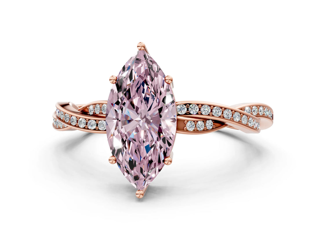 Rose gold Fancy Pink Marquise  Solitaire Twisted Pave Diamond Ring with Four-Prong Setting_24