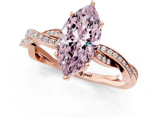 Rose gold Fancy Pink Marquise  Solitaire Twisted Pave Diamond Ring with Four-Prong Setting