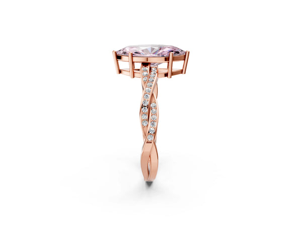 Rose gold Fancy Pink Marquise  Solitaire Twisted Pave Diamond Ring with Four-Prong Setting