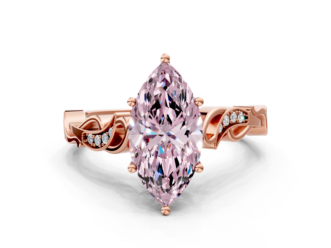 Rose gold Fancy Pink Marquise  Solitaire Vine Band with Milgrain Prong Setting_3